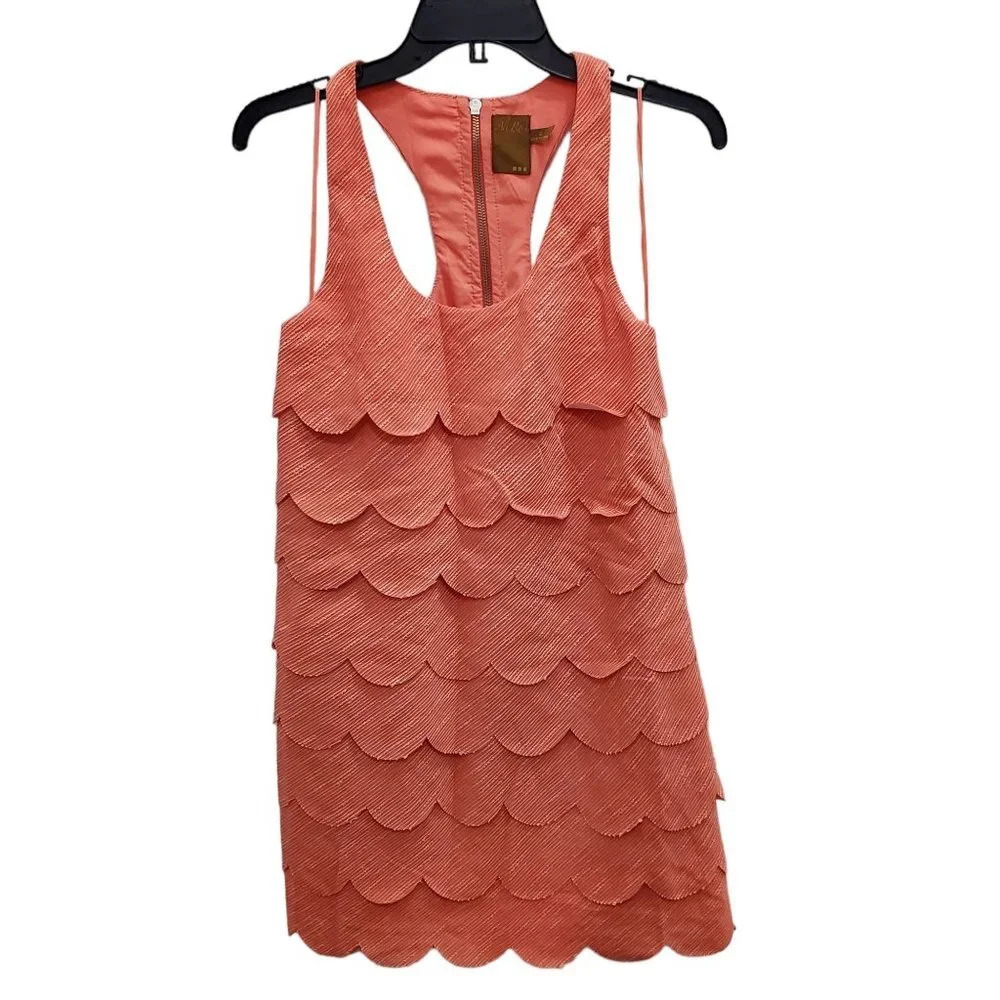 Ali Ro Women's Coral Textured‎ Scalloped Layer Racerback Shift Dress Size 2